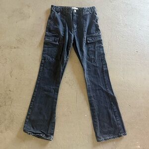 ZARA WOMENS CARGO DENIM JEANS, SIZE US 6, DARK BLUE WASH